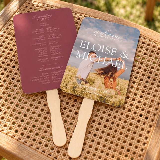 Modern Raspberry Photo Wedding Ceremony Program Hand Fan (Modern Raspberry Photo Wedding Ceremony Program Hand Fan)
