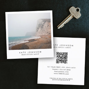 Modern Real Estate Agent Beach Ocean Full Photo Square Business Card