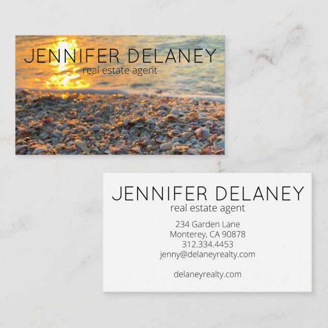 Modern Real Estate Agent Beach Waves Sunset Photo Business Card (Front/Back)