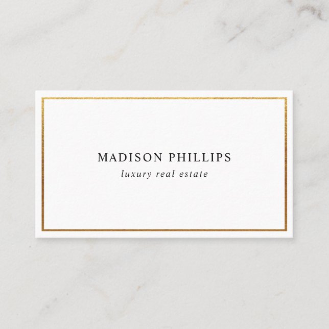 Modern Real Estate Agent Broker Luxury Gold Border Business Card (Front)