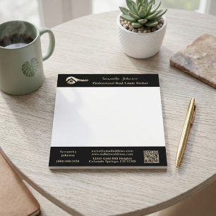 Modern Real Estate Agent Gold House Key QR Code Notepad