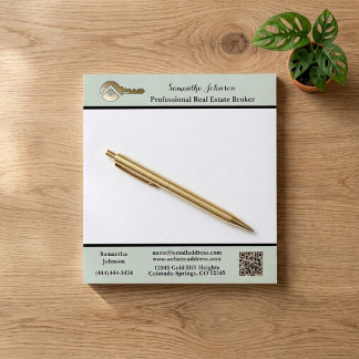 Modern Real Estate Agent Gold House Key QR Code Notepad