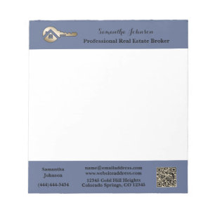 Modern Real Estate Agent Gold House Key QR Code Notepad