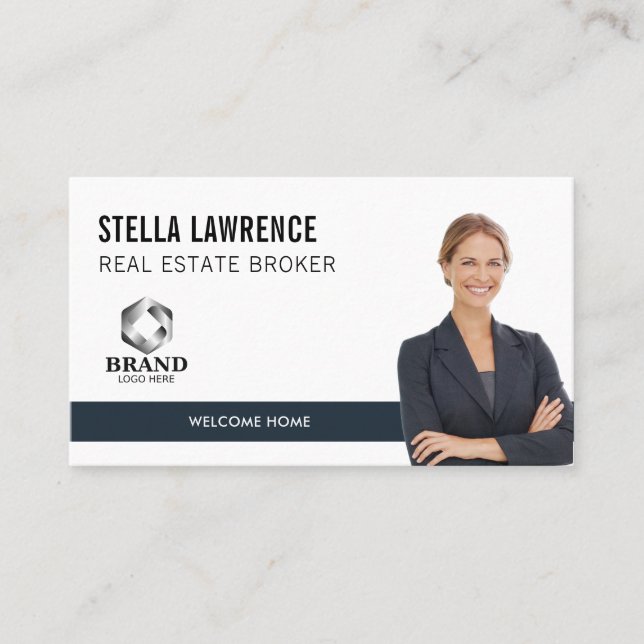 Modern Real Estate Agent Photo LOGO PRESENTATION Business Card (Front)
