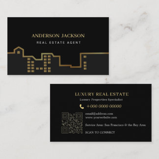 Modern Real Estate | Agent QR Luxury Black Gold Calling Card