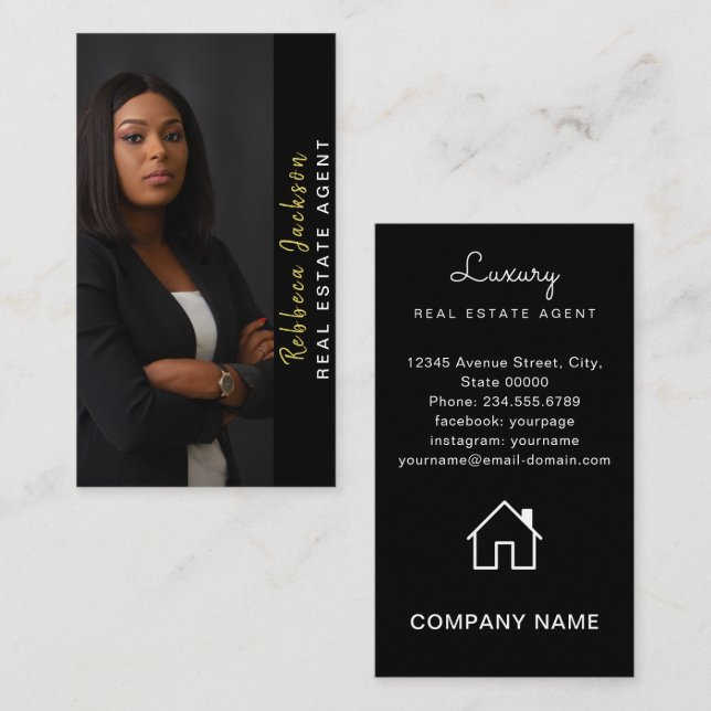 Modern Real Estate Agent Realtor Add Photo  Business Card (Front/Back)