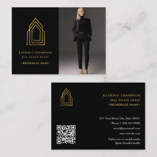 Modern Real Estate Agent Realtor Logo Photo Gold Business Card