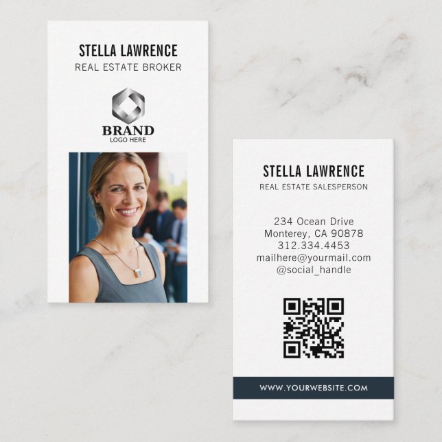 Modern Real Estate Agent Vertical Photo Logo Business Card (Front/Back)