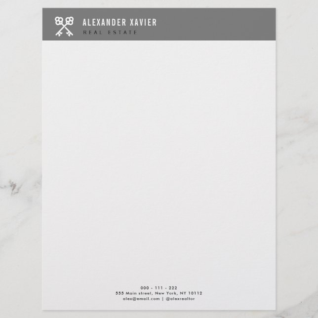 modern real estate black white business custom letterhead (Front)