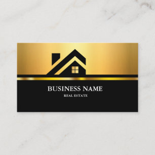 Modern Real Estate House Logo Black & Gold Business Card