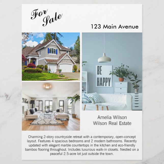 Modern Real Estate Listing 2 Sided Photo Flyer (Front)