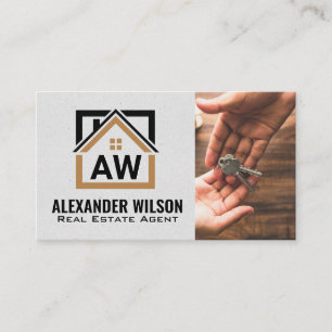 Modern Real Estate Logo   Monogram   Handing Keys Business Card