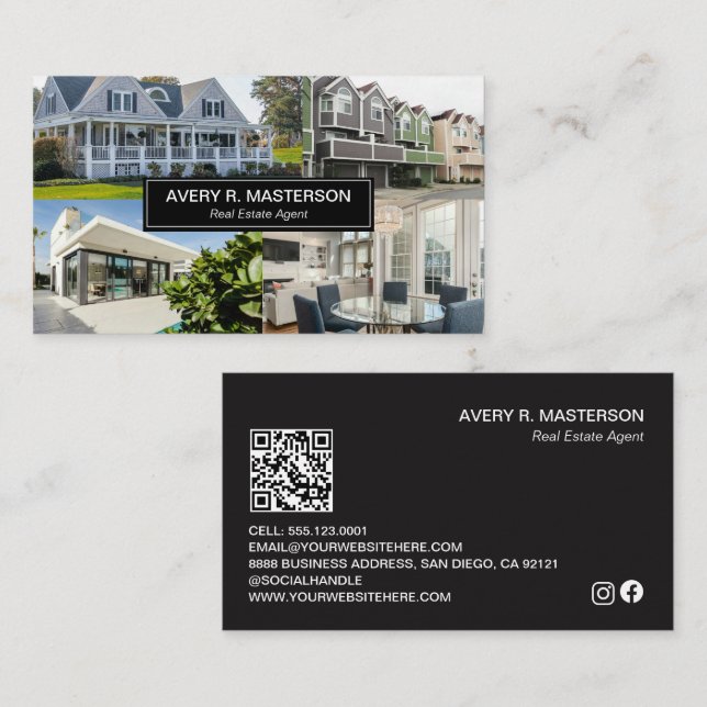Modern Real Estate Photos QR Code Customisable Business Card (Front/Back)