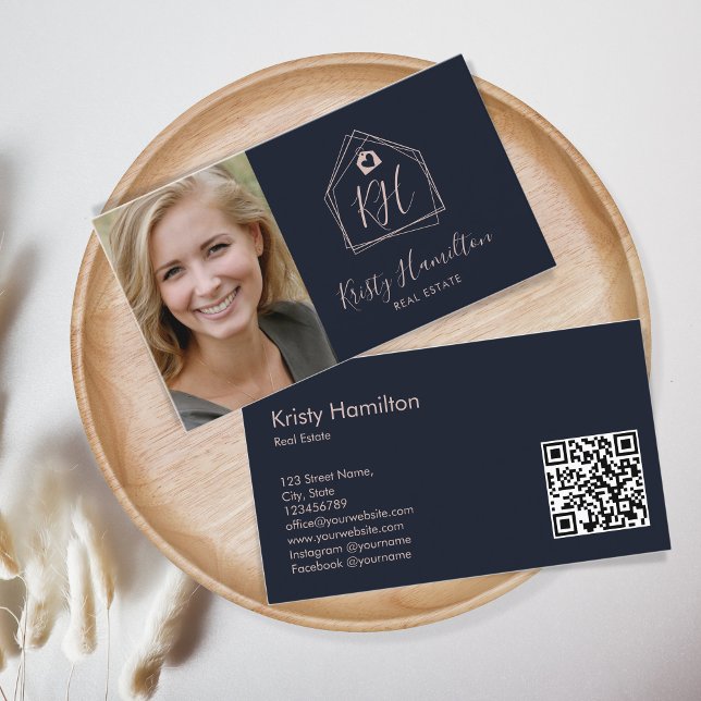 Modern Real Estate Professional Realtor Navy Blush Business Card (Creator Uploaded)