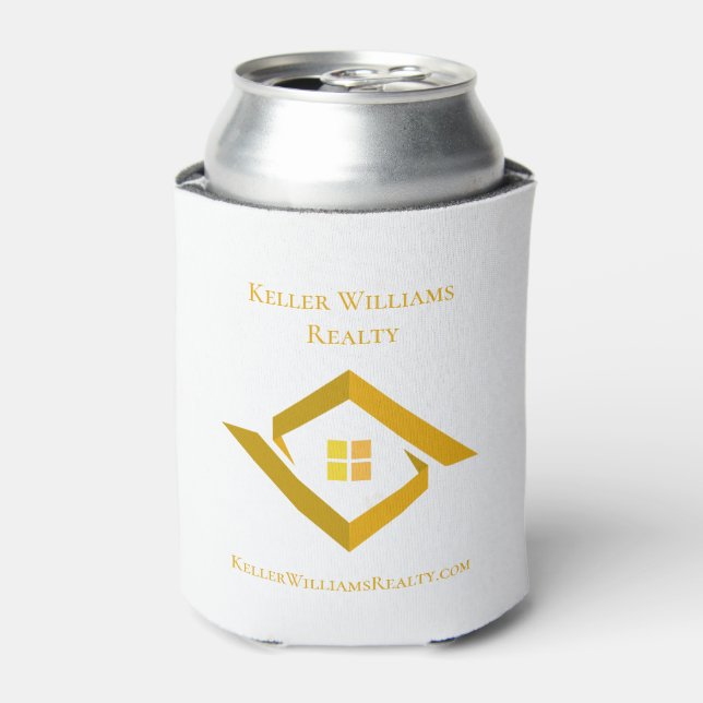 Modern Real Estate White and gold custom logo  Can Cooler (Can Front)