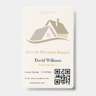 Modern Real Estate white and gold custom logo ID Badge