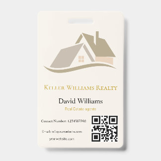 Modern Real Estate white and gold custom logo  ID Badge
