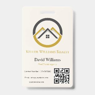 Modern Real Estate white and gold custom logo ID Badge