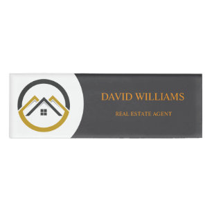 Modern Real Estate white and gold custom logo Name Tag
