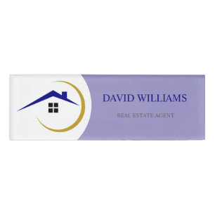 Modern Real Estate white and gold custom logo Name Tag