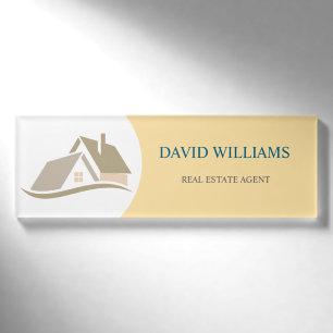 Modern Real Estate white and gold custom logo Name Tag