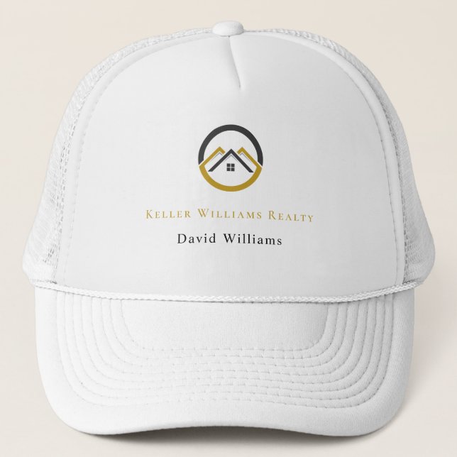Modern Real Estate white and gold custom logo  Trucker Hat (Front)