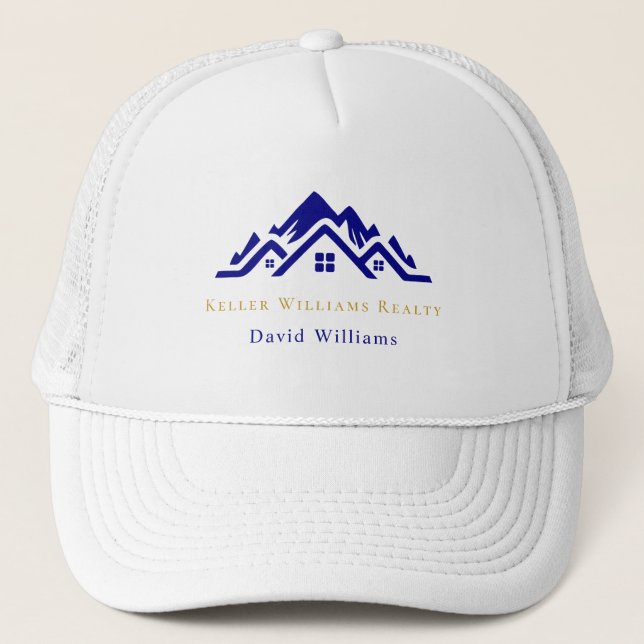 Modern Real Estate white and gold custom logo  Trucker Hat (Front)