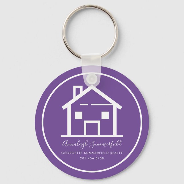 Modern Real Estate White Purple Custom House Key Ring (Front)