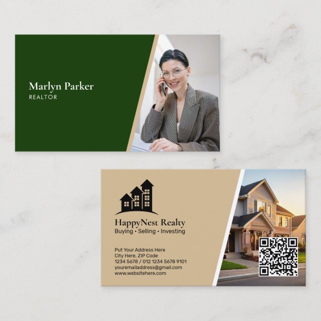 Modern Real Estate with Photo & QR Code Business Card (Front/Back)