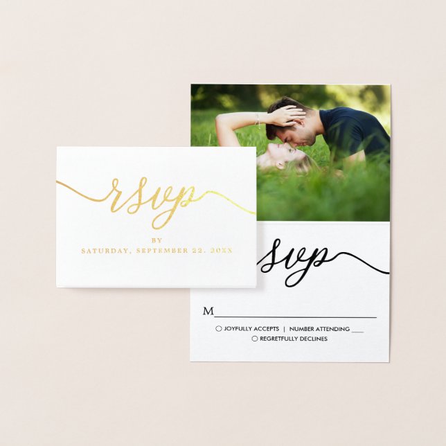 Modern REAL FOIL Script RSVP Gold Card (Display)