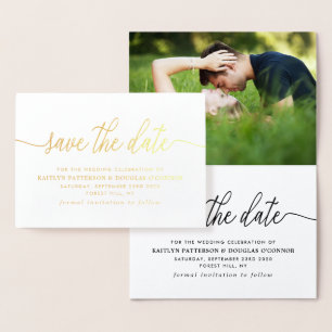 Modern REAL FOIL Script Save The Date Gold Card