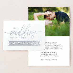 Modern REAL FOIL Script Wedding Invitation Silver