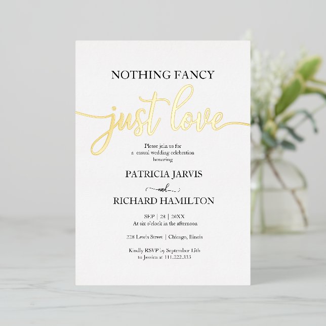 Modern Real Foil Wedding Invitation Nothing Fancy  (Standing Front)