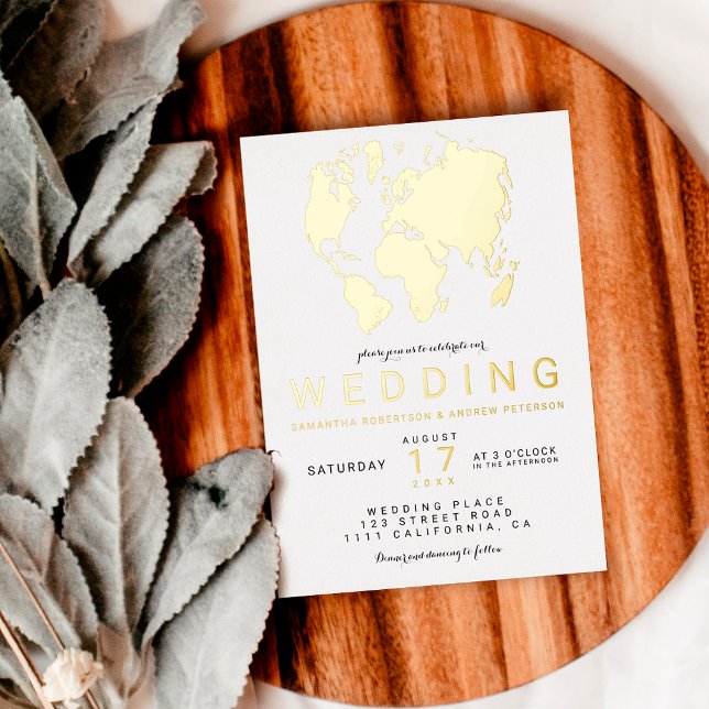 Modern real gold chic world map wedding photo (Creator Uploaded)