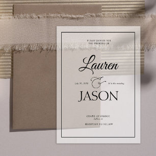 Modern Real Vellum Overlay Names Calligraphy Black Invitations