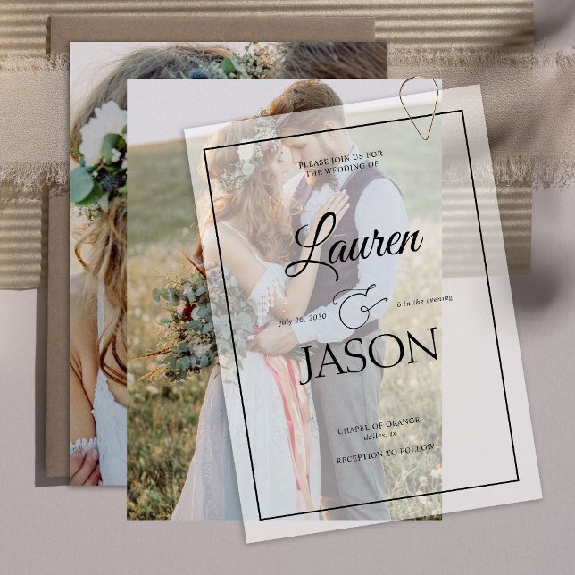 Modern Real Vellum Overlay Simple 2 Photo Wedding Invitation (Creator Uploaded)