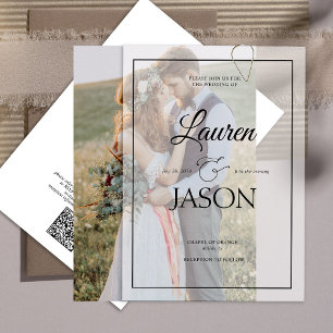 Modern Real Vellum Overlay Simple QR Code Wedding Invitation