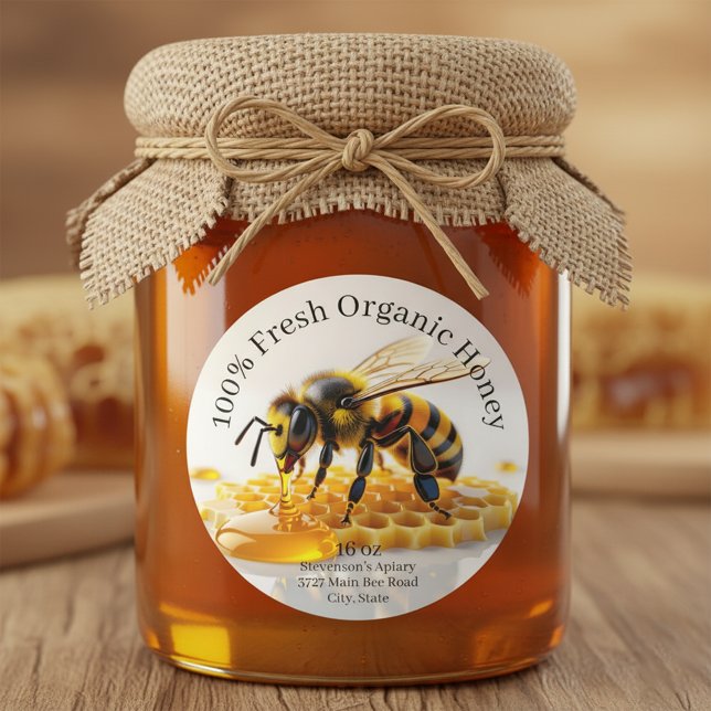 Modern Realistic Honey Bee and Honeycomb Classic Round Sticker (Creator Uploaded)