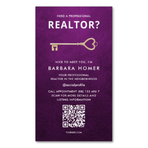 Modern Realtor Appointment Online QR Purple Magnetic Business Card