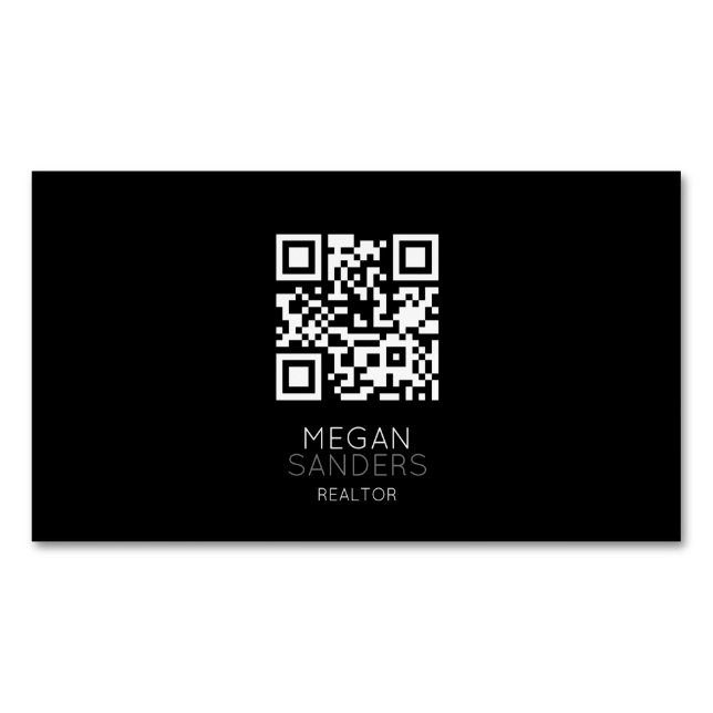 Modern Realtor Black QR code Business Card Magnet (Front)