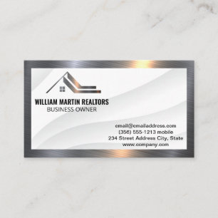 Modern Realtor Metal Logo   Metallic Border Business Card