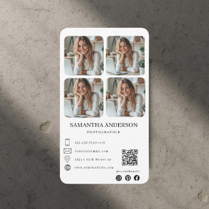 Modern Realtor & Photographer Photo Grid & QR Code Business Card