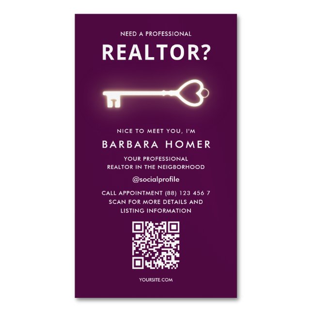 Modern Realtor Real Estate Agent Grape Wine Magnetic Business Card (Front Vertical)
