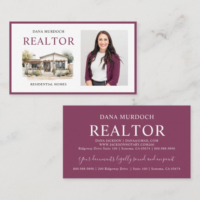 Modern Realtor Real Estate Agent Photo Business Card (Front/Back)