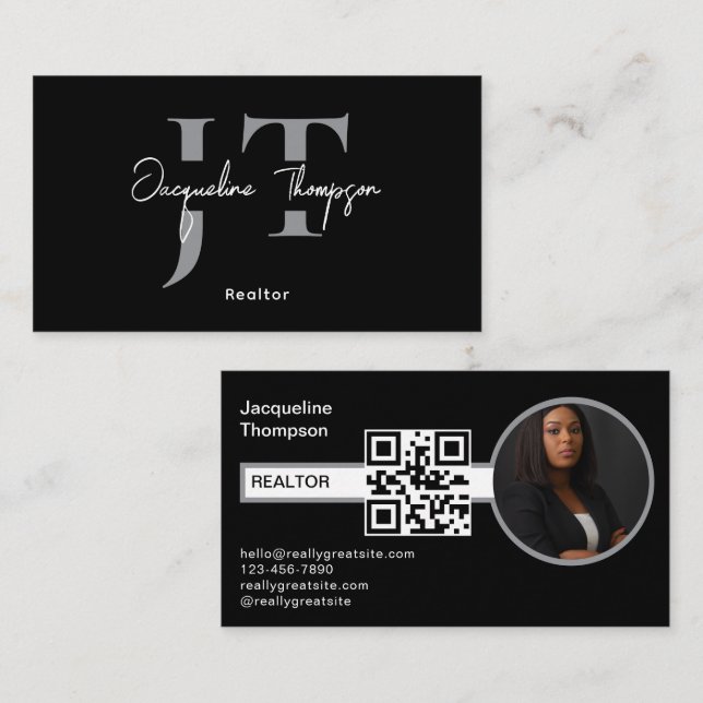 Modern Realtor Real Estate Agent Photo QR Code Business Card (Front/Back)
