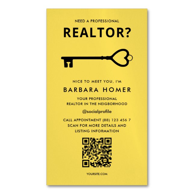 Modern Realtor Real Estate Black and Yellow Magnetic Business Card (Front Vertical)