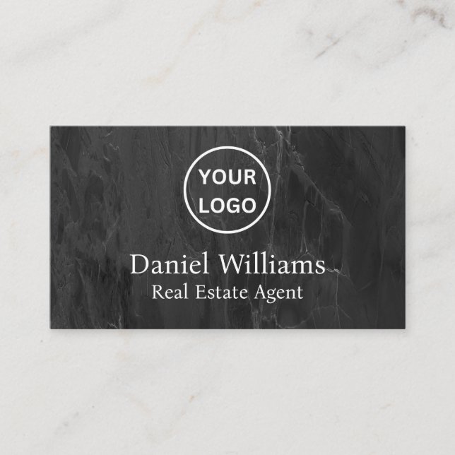 Modern Realtor Real Estate Black Marble Business Card (Front)