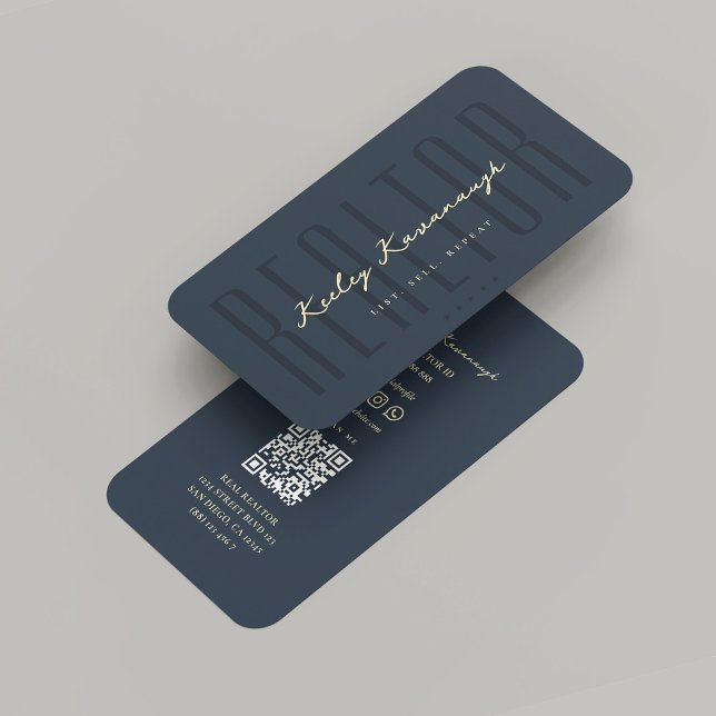 Modern Realtor Real Estate Dark Blue Gold Business Card (Modern Realtor Real Estate Agent Dark Blue Gold Business Card
)
