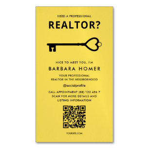 Modern Realtor Real Estate Listing Yellow Black Magnetic Business Card