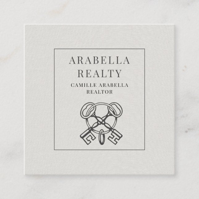 Modern Realty Company Faux Linen Square Business Card (Front)